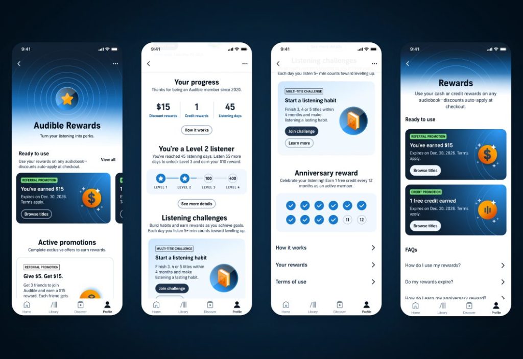 Audible just launched a rewards program that pays you back for listening every day